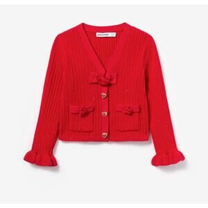 NEW SELF-PORTRAIT girl's ribbed knit cardigan in red